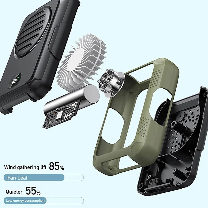 Green leafless waist hanging portable fan with USB charging cable