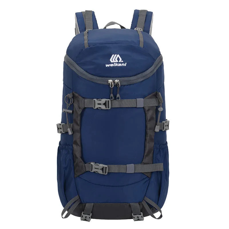 30L Oxford cloth backpack in army green with curved shoulder straps and front pocket, designed for hiking and camping outdoor sports