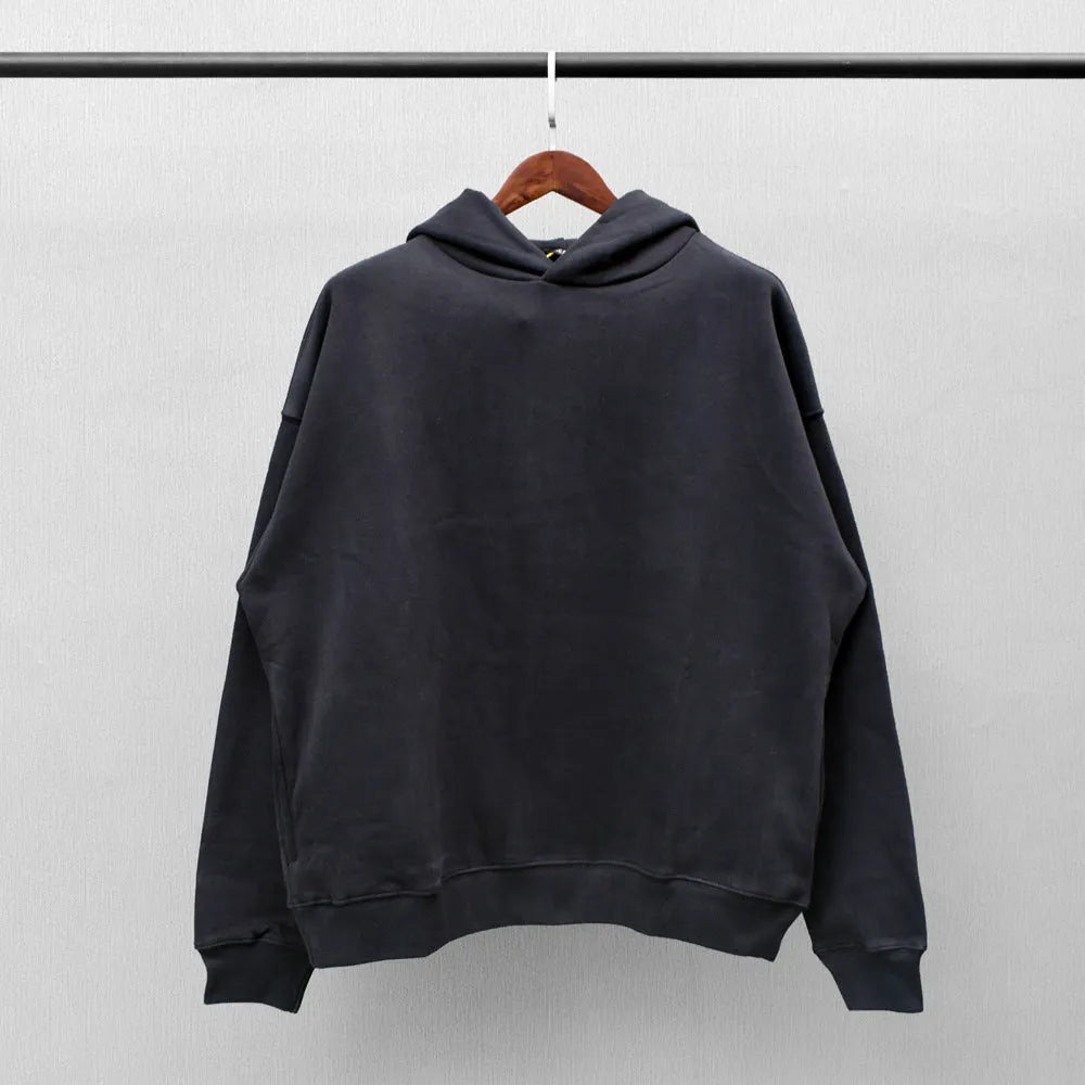 Men's plus fleece hooded sweatshirt in solid colour, loose cotton pullover with side slit pocket