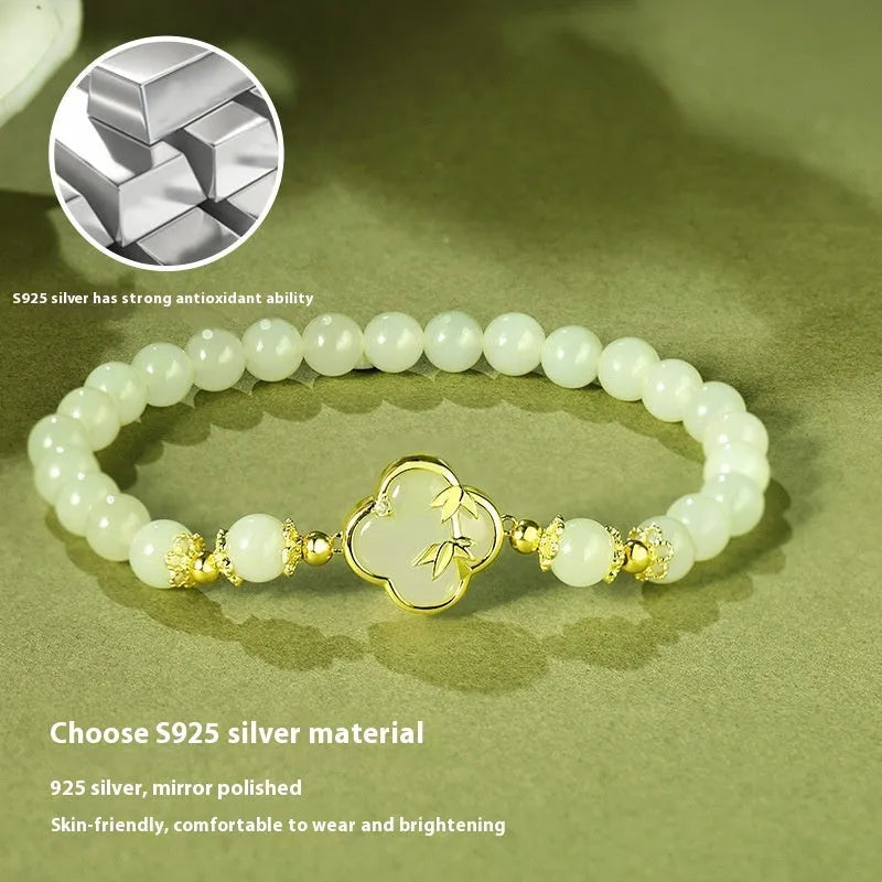 Hetian Jade leaf design bracelet and necklace set in national style.
