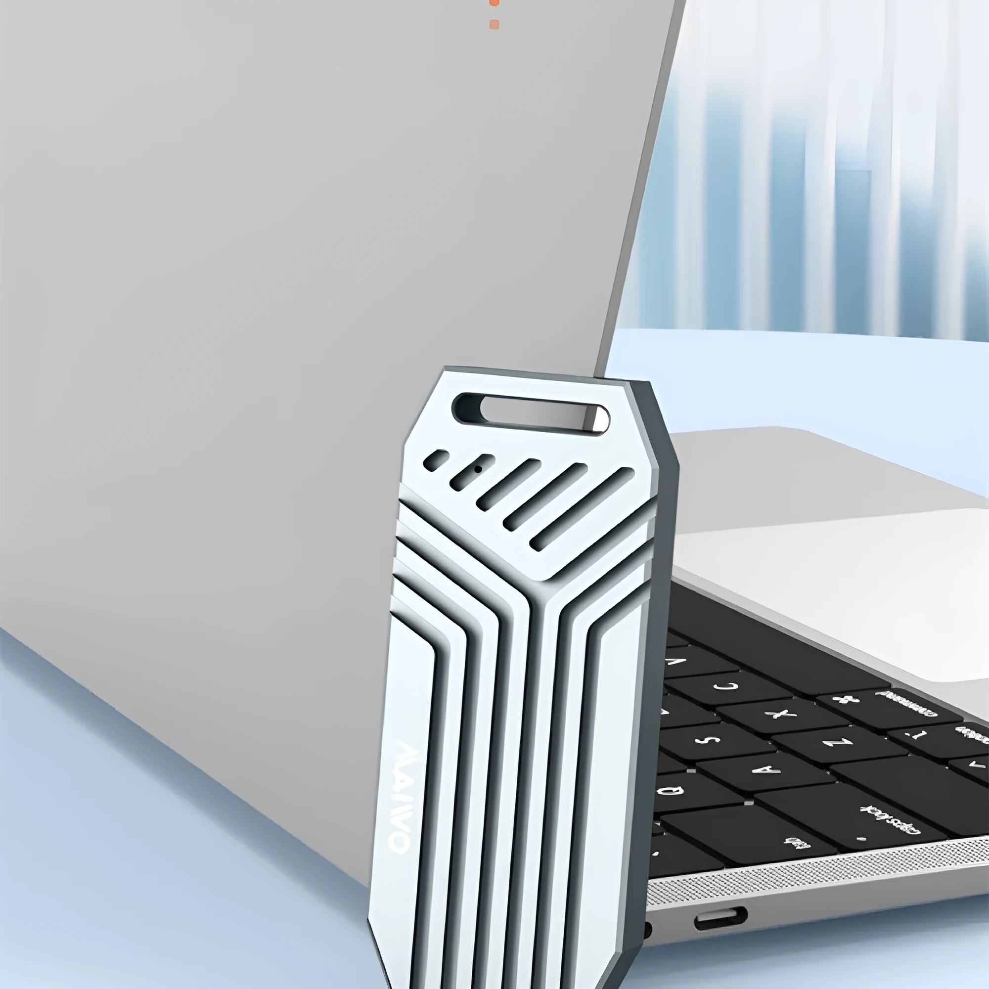 Aluminium Thunderbolt 4 M.2 solid state drive enclosure in silver or grey colour with compact 50mm design