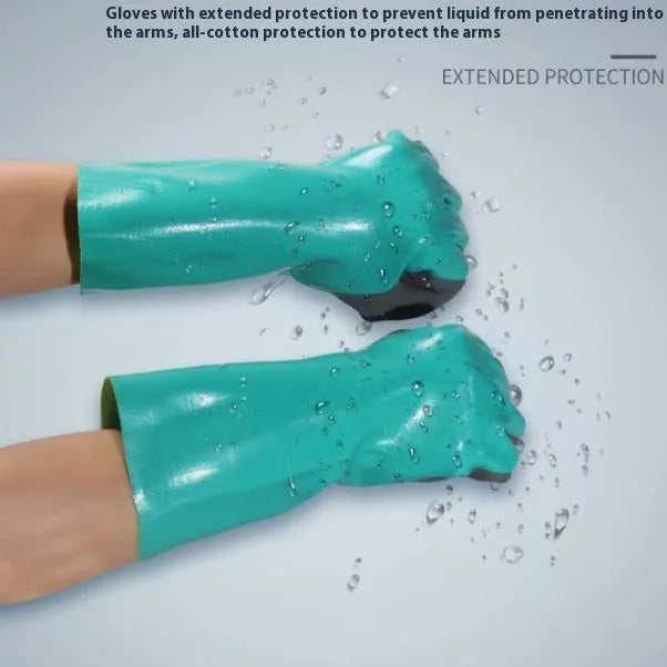 Navy blue nitrile work gloves shown in short and lengthened styles for fishing protection.