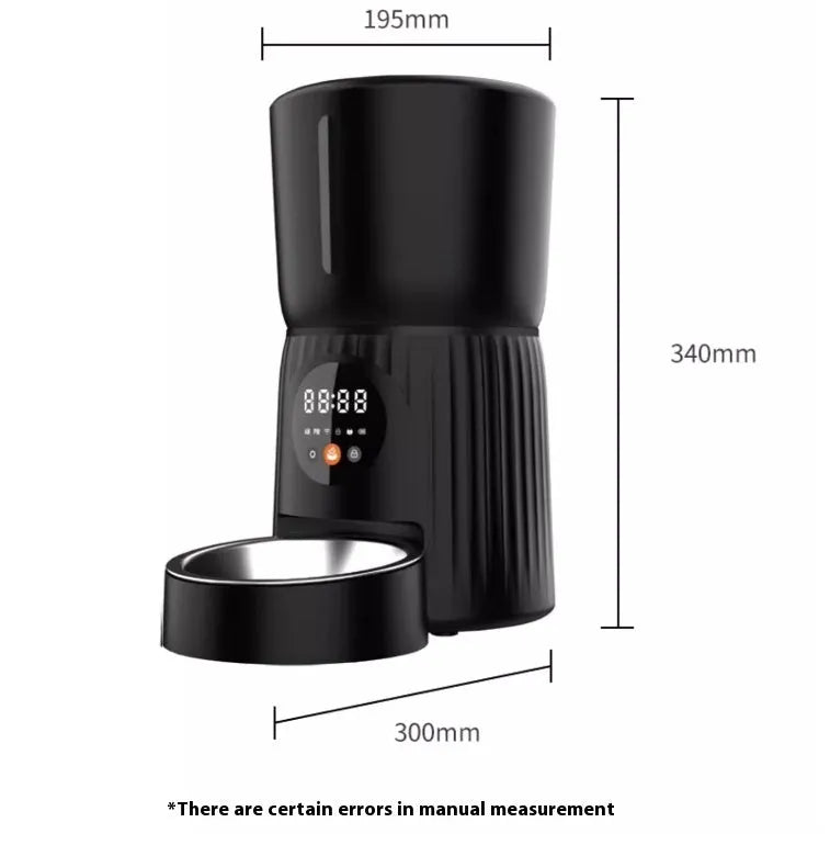 Black and white intelligent pet feeder with automatic timer and USB power cable