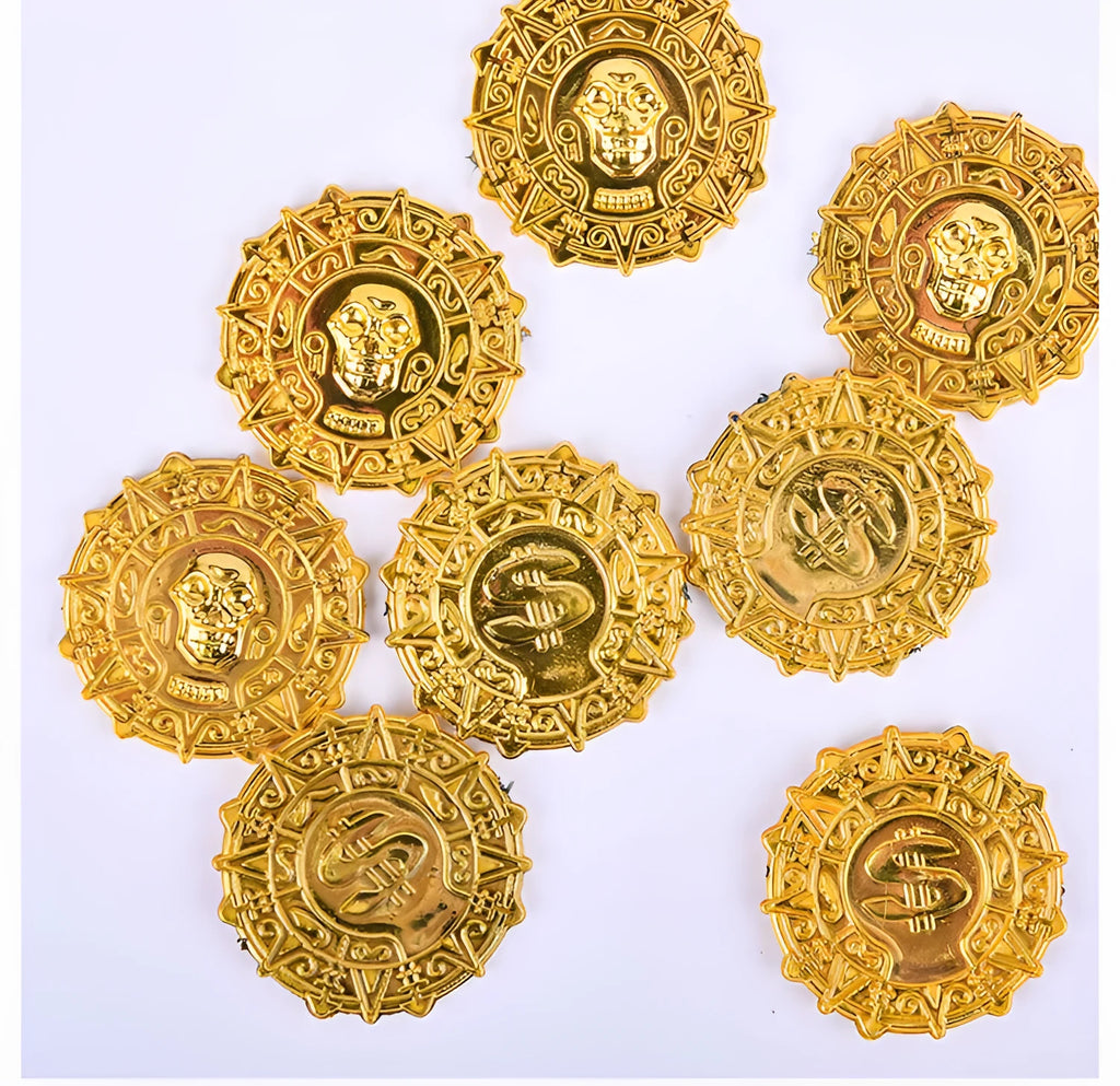 Plastic pirate gold coin toy with pointed style design measuring 3.6cm across