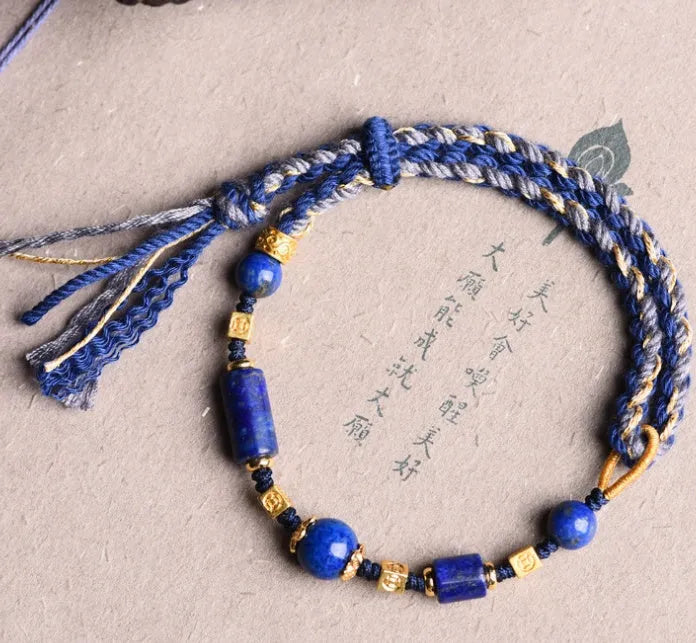 Hand-woven flexible wire watch bracelet with lapis lazuli colour option