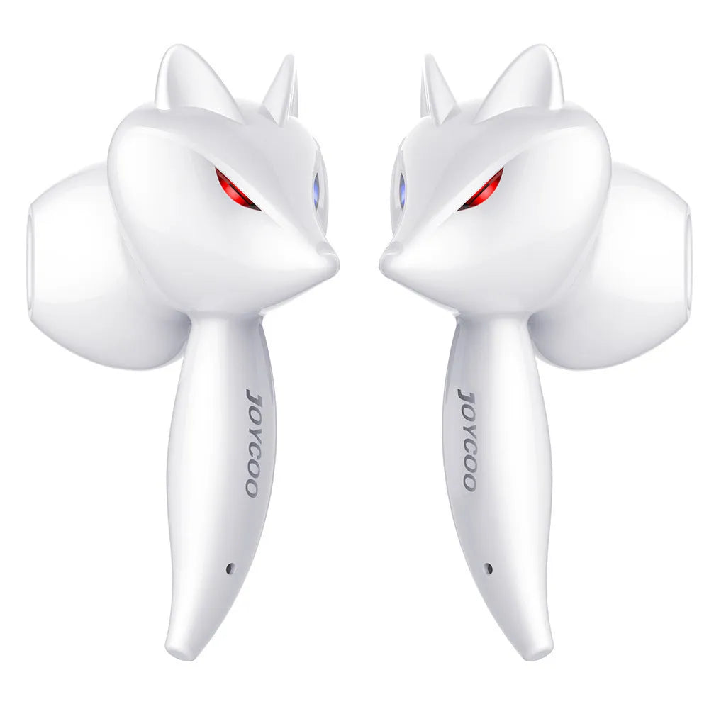 Cartoon fox Bluetooth wireless headset in red or white with double stereo earplugs and Bluetooth 5.0
