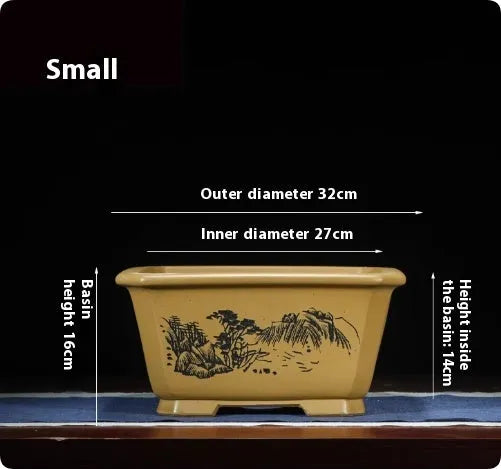 Large purple clay Chinese style flower pot for indoor bonsai and plants