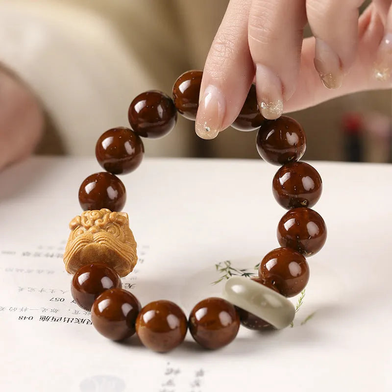 Ivory nut lion round beads hand-woven bracelet national style retro design
