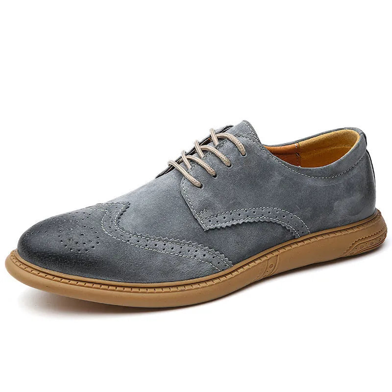 Men's black genuine cowhide leather lace-up business shoes with stitched detail and rubber sole.