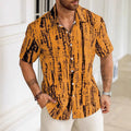 Man wearing a casual striped short sleeve shirt in lightweight anti-wrinkle polyester for summer.