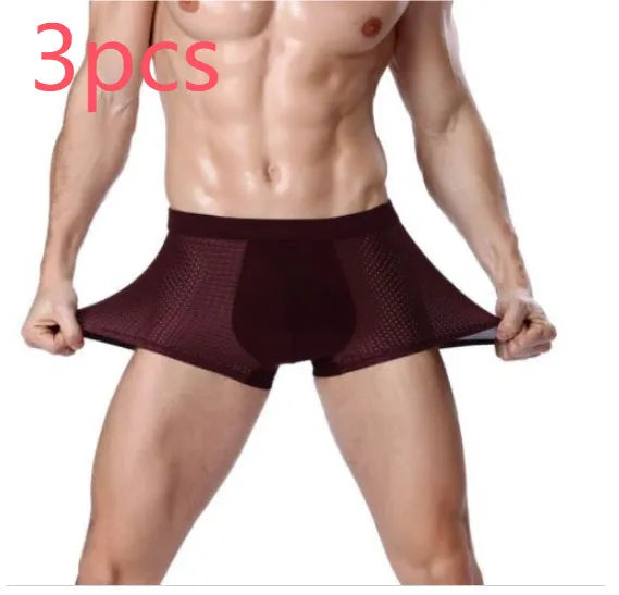 Men's modal underwear boxer briefs in U convex design with ice silk mesh fabric