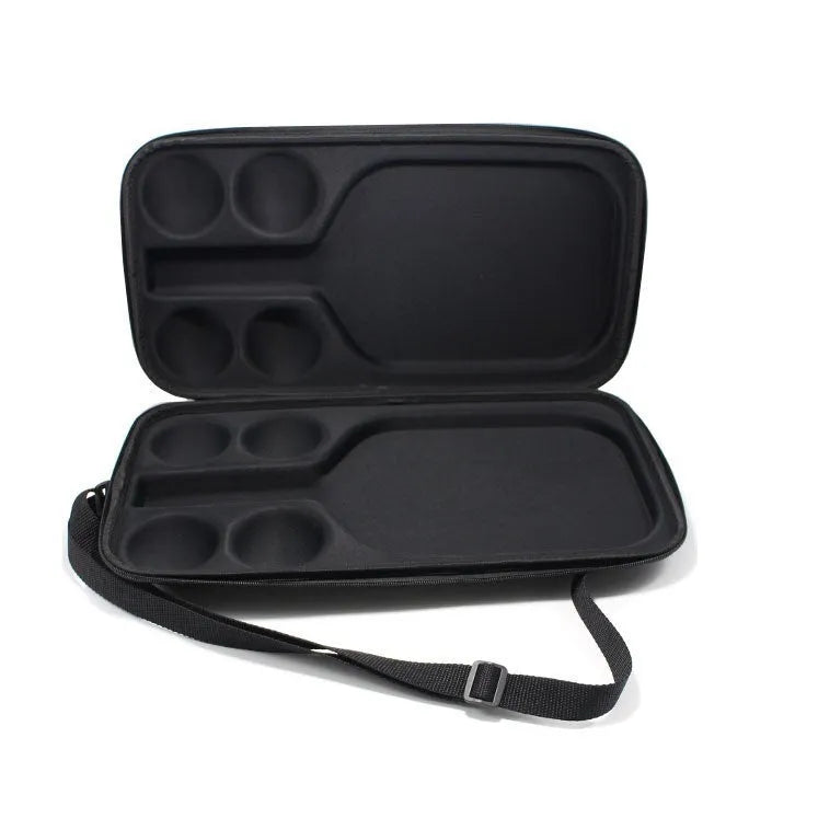 Black EVA pickleball racket storage case with double shoulder strap, dimensions 45x25x8cm.