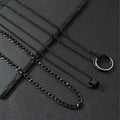 Men's black geometric necklace set with cylindrical titanium steel pendant and ring buckle details