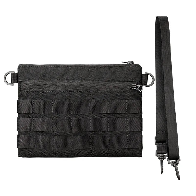 Black Oxford cloth outdoor pouch measuring 18cm long with wear-resistant texture for military and hiking gear