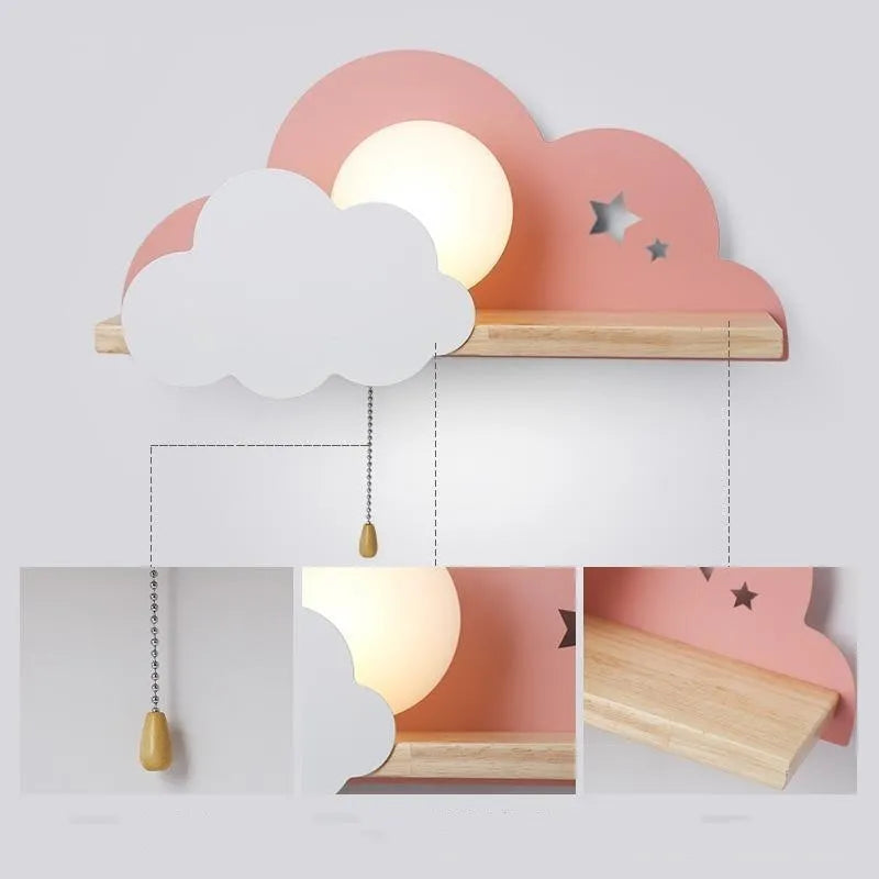 Simple cloud-shaped glass wall lamp mounted on a wall in a grey finish.
