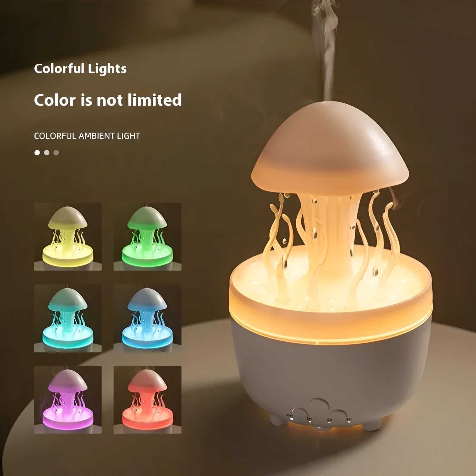 Rotating water drop aroma diffuser column humidifier with colourful LED lights in marble gold finish