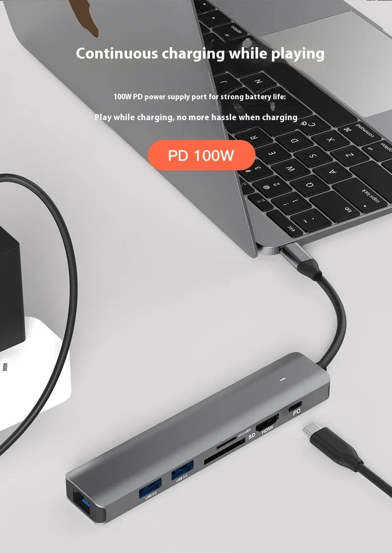 LQT-LH07 7-in-1 USB-C PD computer hub and card reader on a desk.