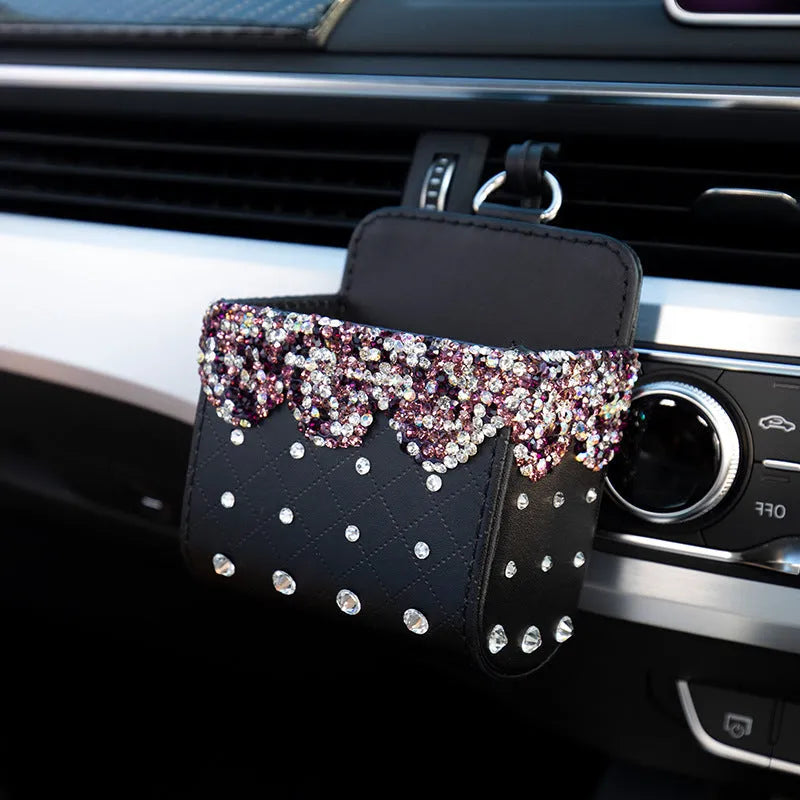 Car storage box 110x110mm in White or White diamond with leather finish and handmade Czech rhinestones