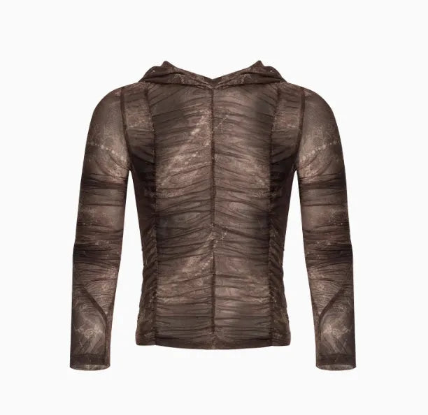 Boys lightweight ice silk shirt with printing and pleating details in casual style