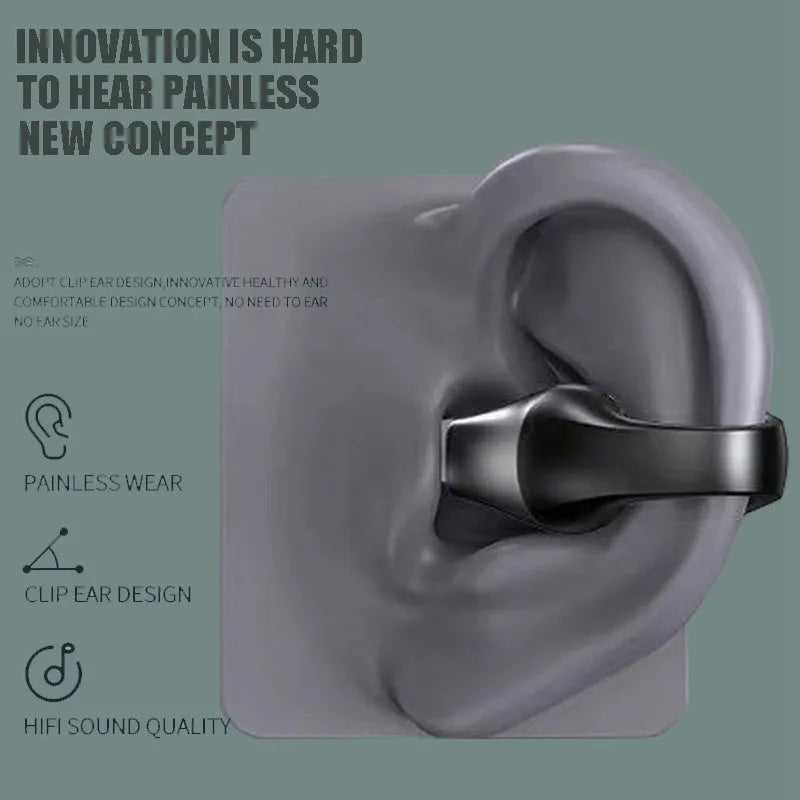 Ear clip bone conduction headphone Bluetooth 5.2 wireless earbuds white with 350mAh charging box