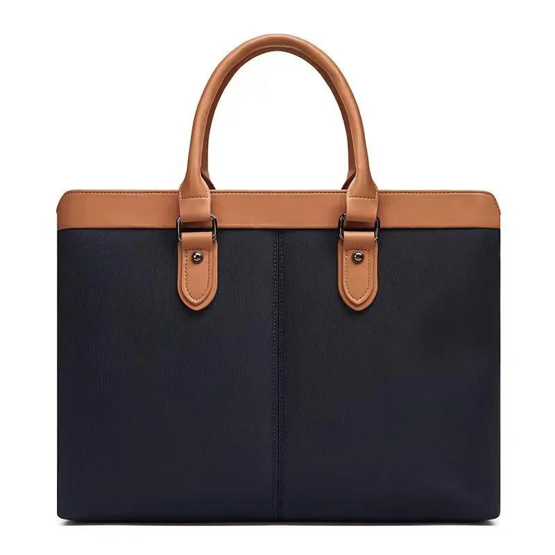 Office handbag portable briefcase file bag with PU outer and Oxford fabric lining in black or blue