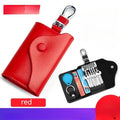 Genuine leather keychain card holder showing square vertical design and internal key organisation