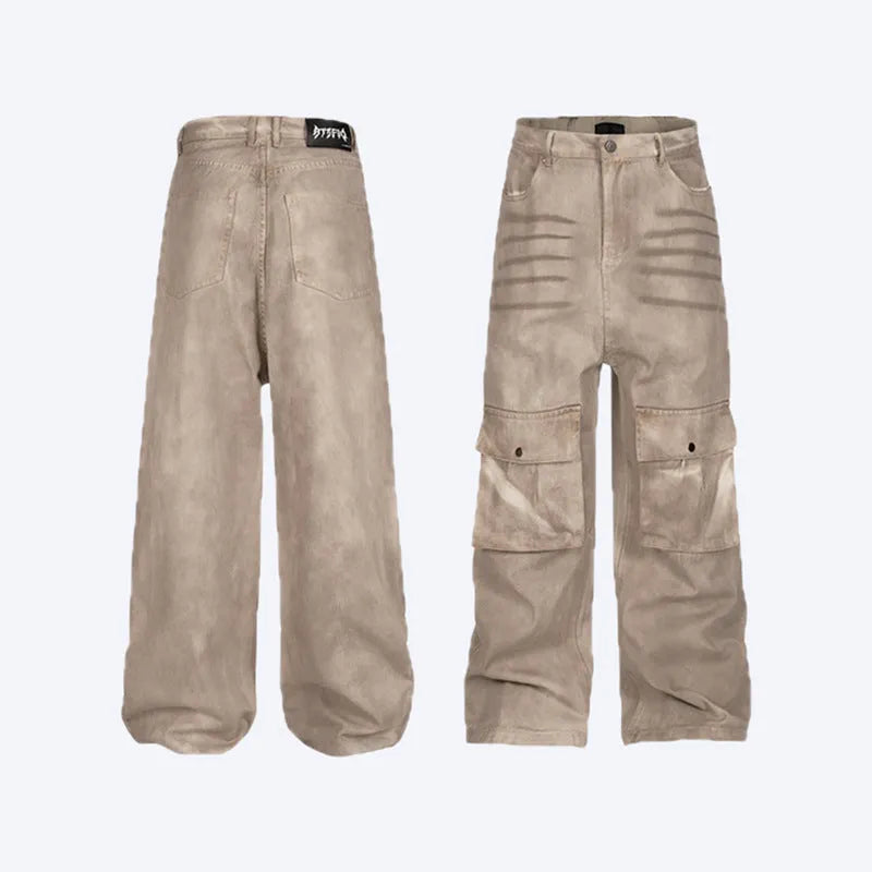 Marble dark straight loose A-line casual trousers in pure cotton denim for teenager leisure wear