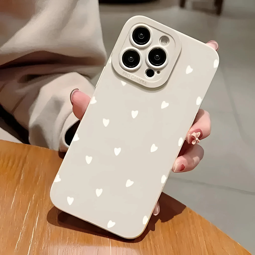 White heart TPU mobile phone shell back cover for iPhone 11-15 series, white pupils S039 white love design