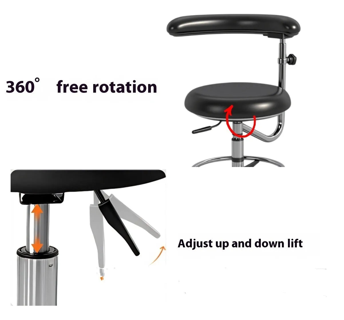 Black leather dental chair with hydraulic lift for dental hospitals and clinics