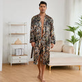 Men's tiger pattern rayon bathrobe set with long sleeve robe and matching shorts