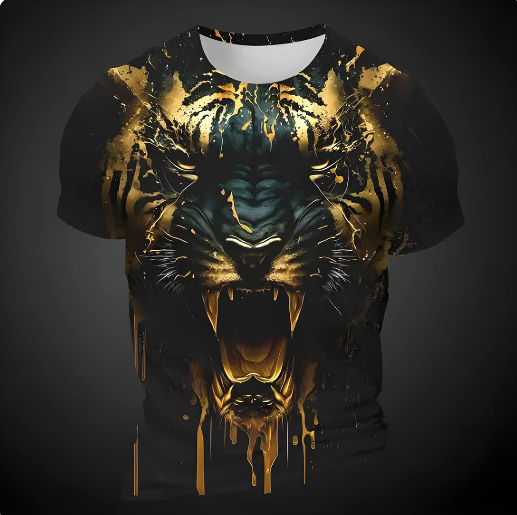 Men's 3D tiger pattern short sleeve T-shirt digital printing polyester fabric