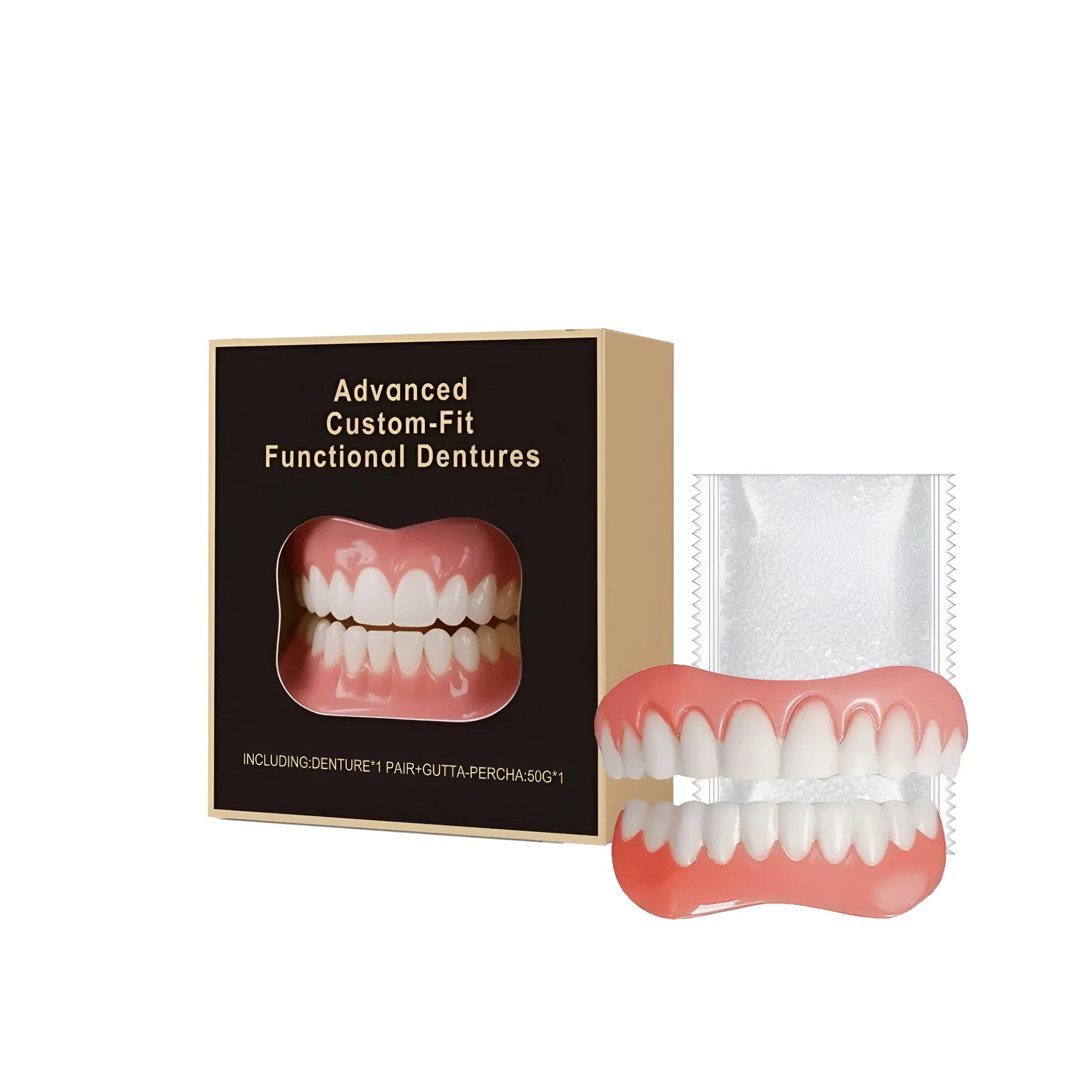 Upper and lower functional dentures with gutta percha dental fitting material