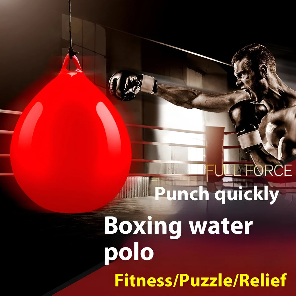 Red water filled PVC boxing reaction ball with hook rope attachment for martial arts training