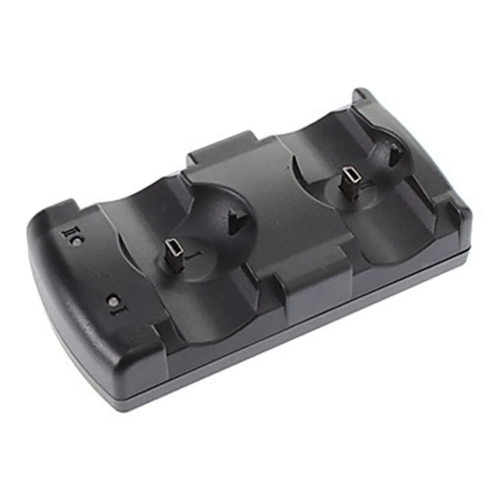 Black PS3 dual controller charging stand with wireless charging and USB interface