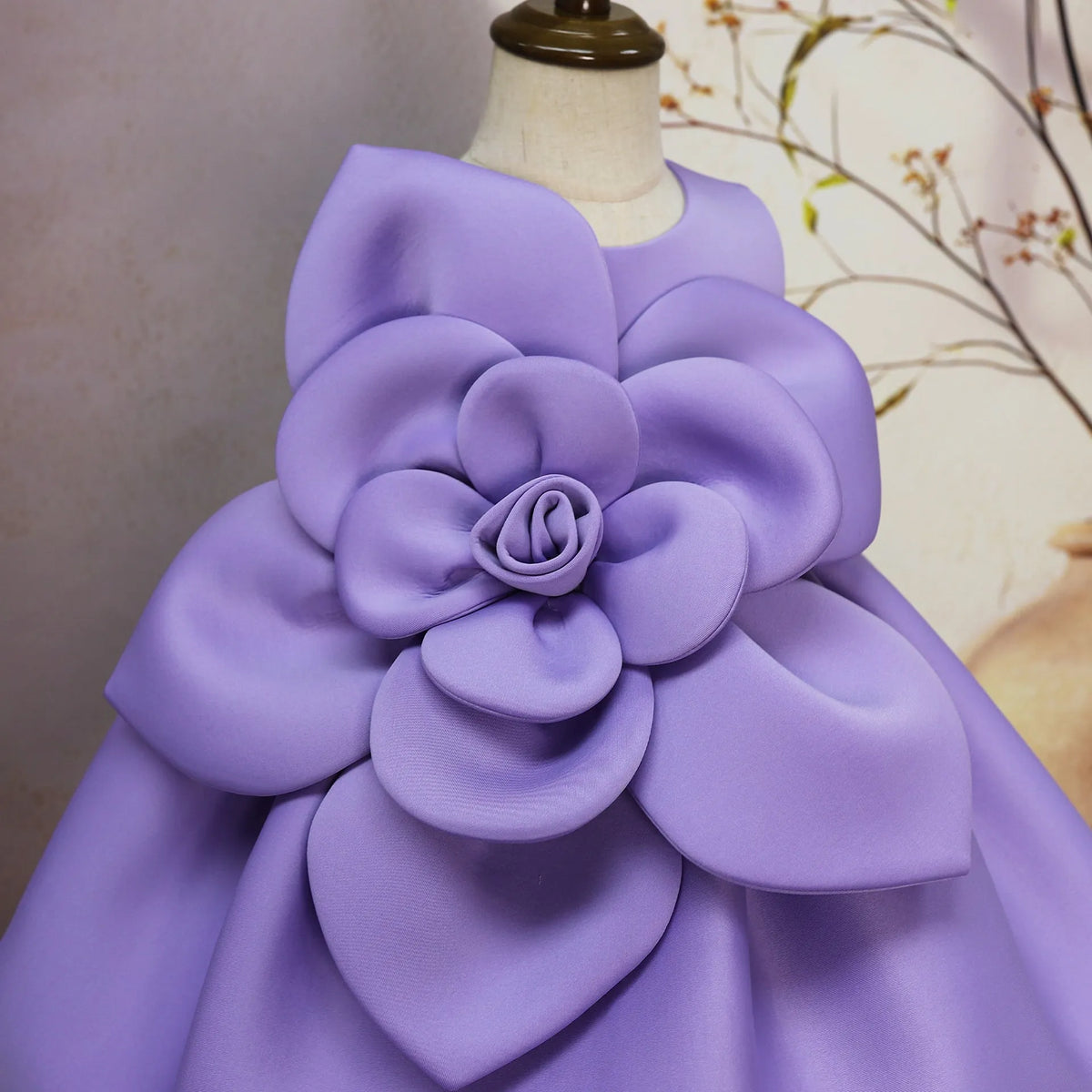 Girls purple floral dress with big flower pattern, acetate fibre, sizes 90cm to 130cm