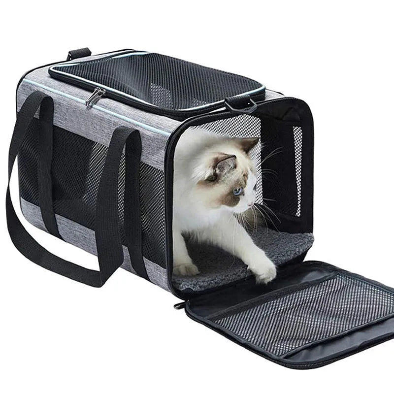 Oxford fabric pet carrier bag measuring 44x29x5cm with solid colour and contrasting edge options