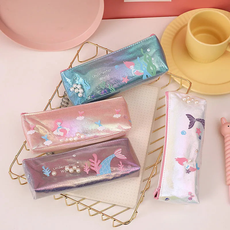 Korean style mermaid pencil case in pink colour, made from EVA material with large capacity 20x8cm