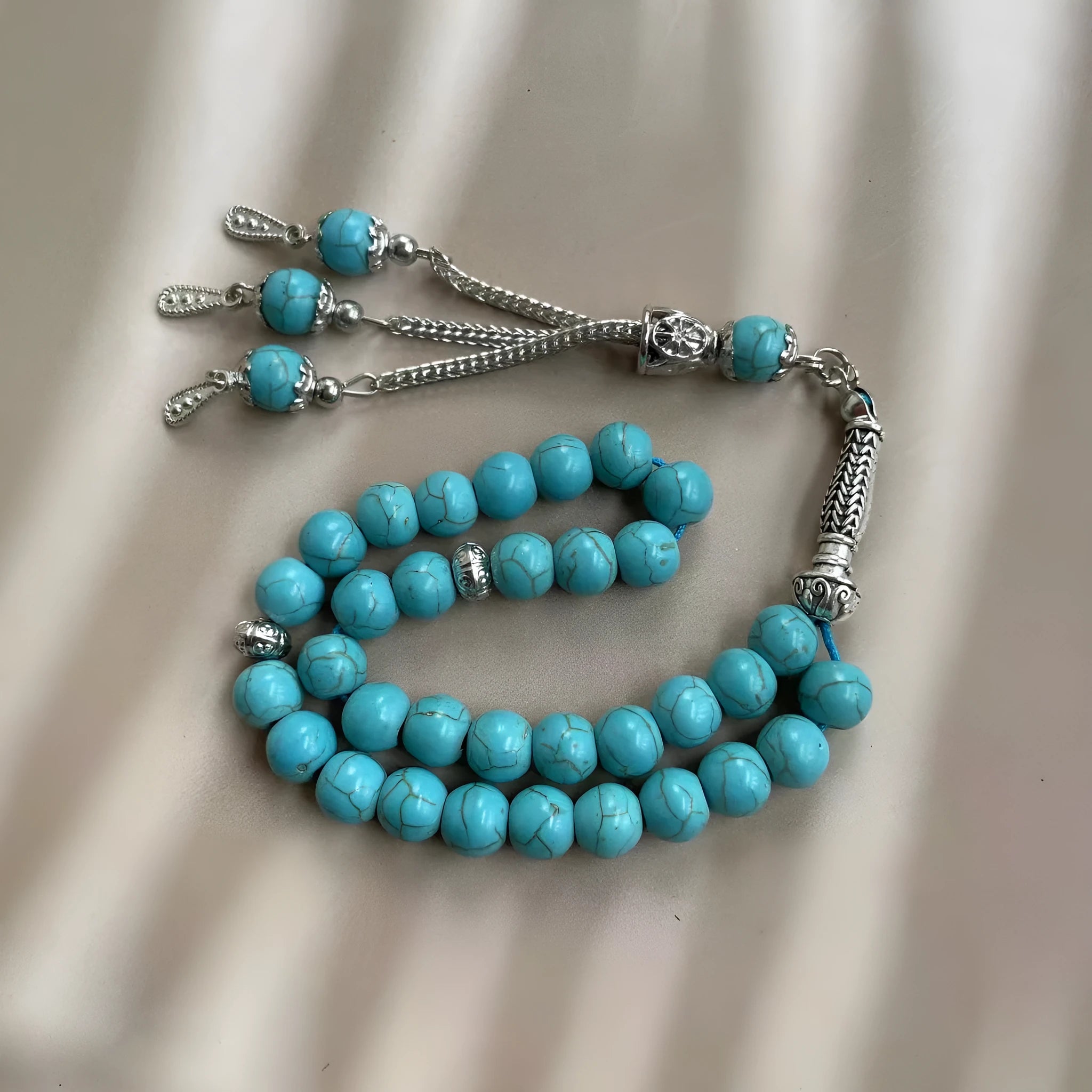 Handmade Muslim worship bracelet with 8mm sky blue stone beads for daily prayer and dhikr