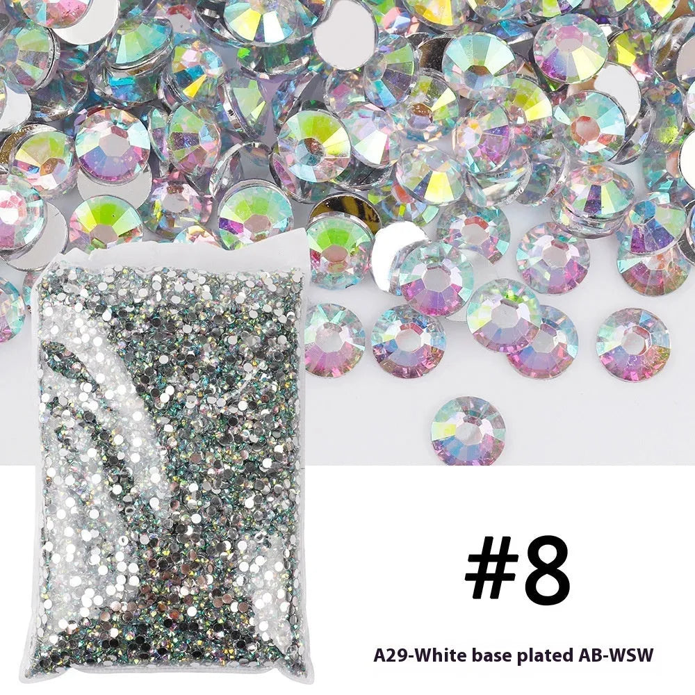 Flat plastic and resin nail rhinestones with electroplated finish in multiple colour options