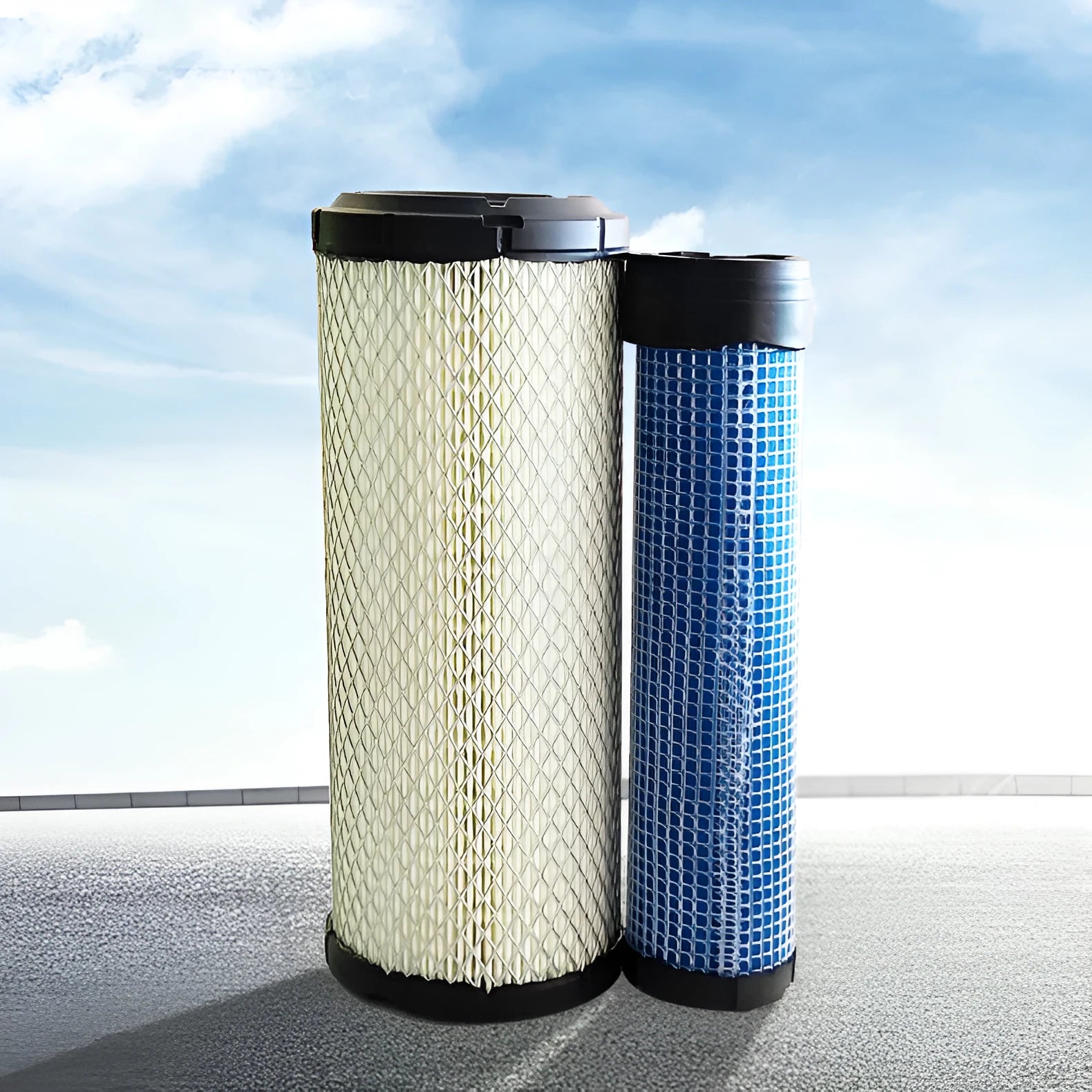 Donaldson 1027 air filter with wood pulp paper element, showing dimensions and straight/elbow connector options.