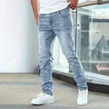Men's straight leg stretch jeans in black, dark blue and grey solid colours with skinny fit