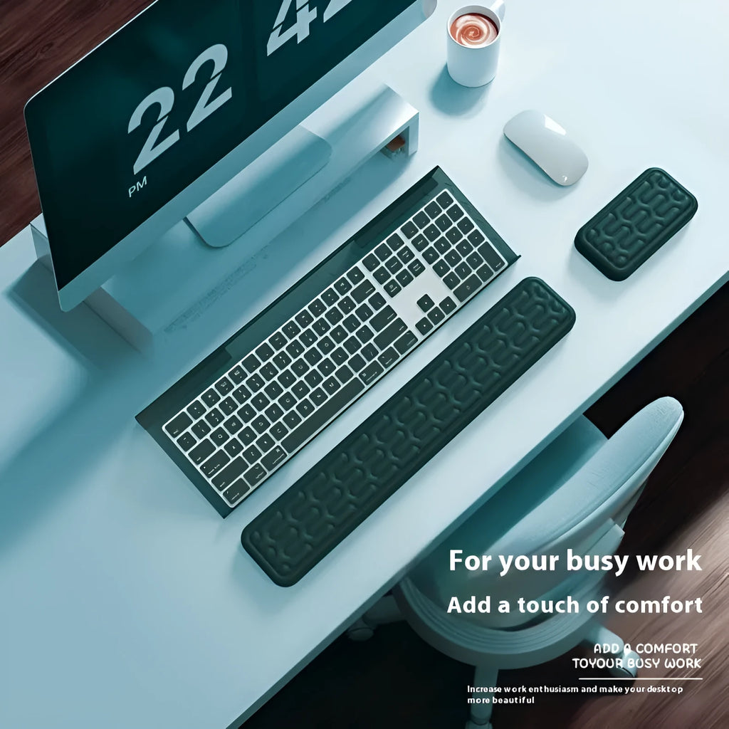 Double-sided keyboard and mouse pad with memory foam wrist rest in various colours