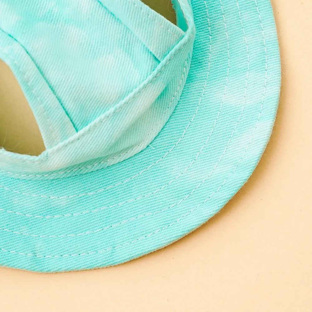 Pet sun protection hat with adjustable string clip for dogs and cats in black green light blue pink purple yellow