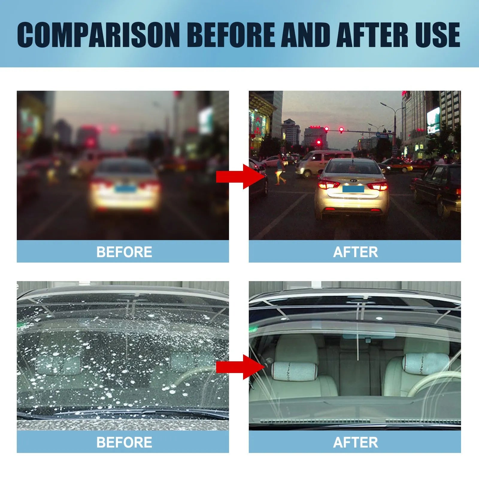 Blue car glass oil film remover tool with soft sponge applicator for clear window visibility
