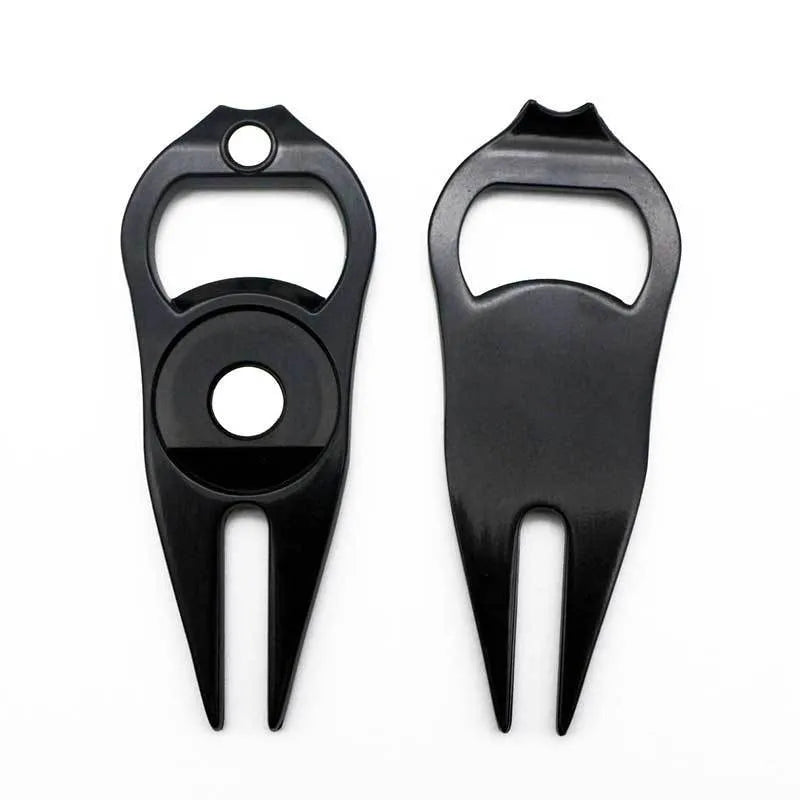 Zinc alloy golf ball yoke bottle opener tool with 88x35mm dimensions in black, green or silver colours