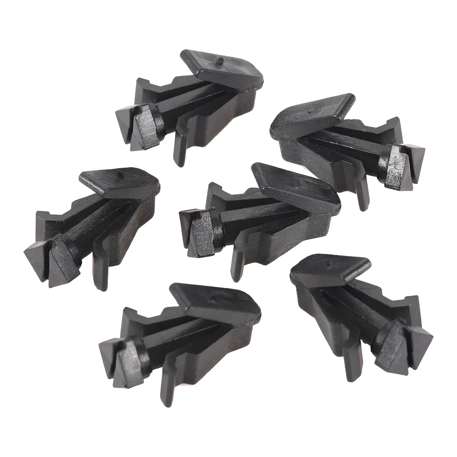 Black plastic Nissan bumper and grille fastening clip, model 76882-0M060.