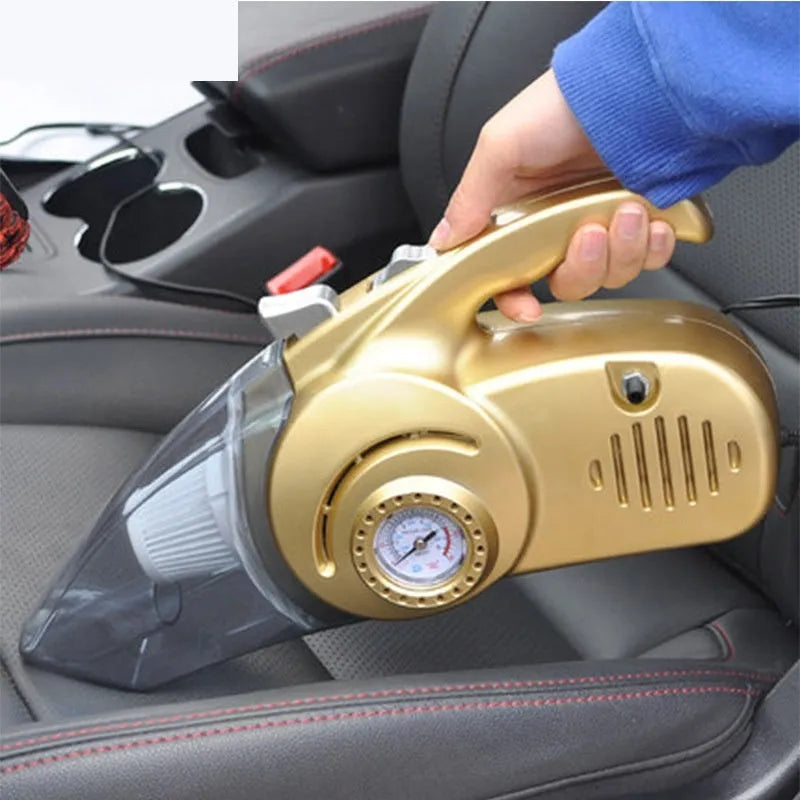Gold 12V wet and dry four-in-one car cleaner made of ABS plastic, 35x18cm handheld design