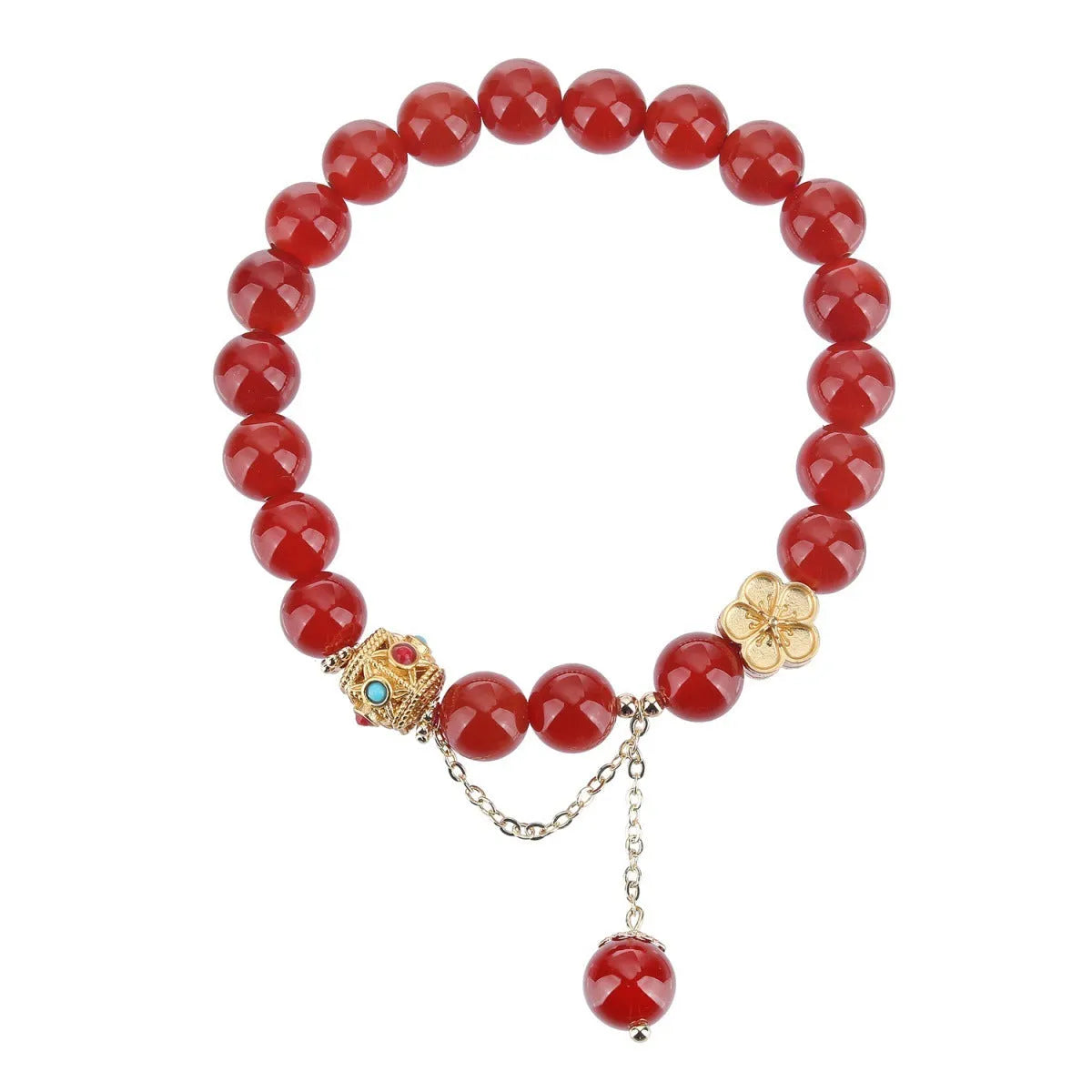 Women's natural agate bracelet with peach blossom copper parts and approximately 8mm beads