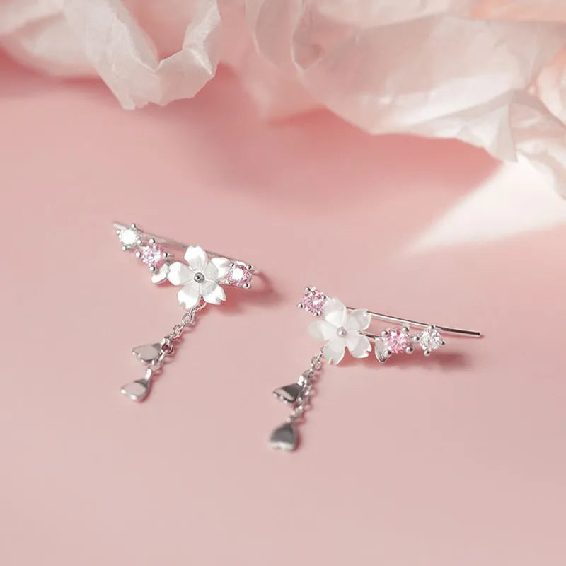 Flower earrings with super fairy design, long pendant drop, 1.8cm x 2.9cm, gold or silver copper earrings