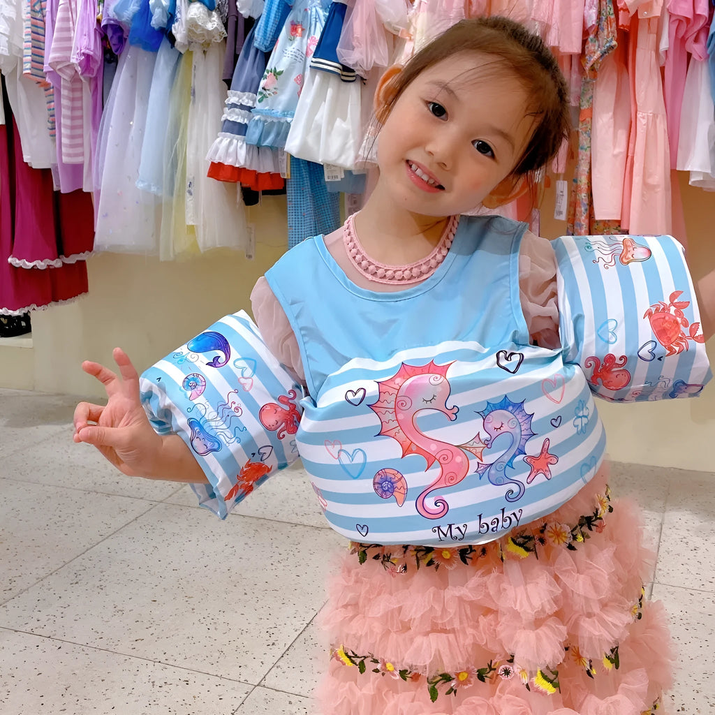 Cartoon children's arm swimming ring in polyester with lengthened design for swimming stability